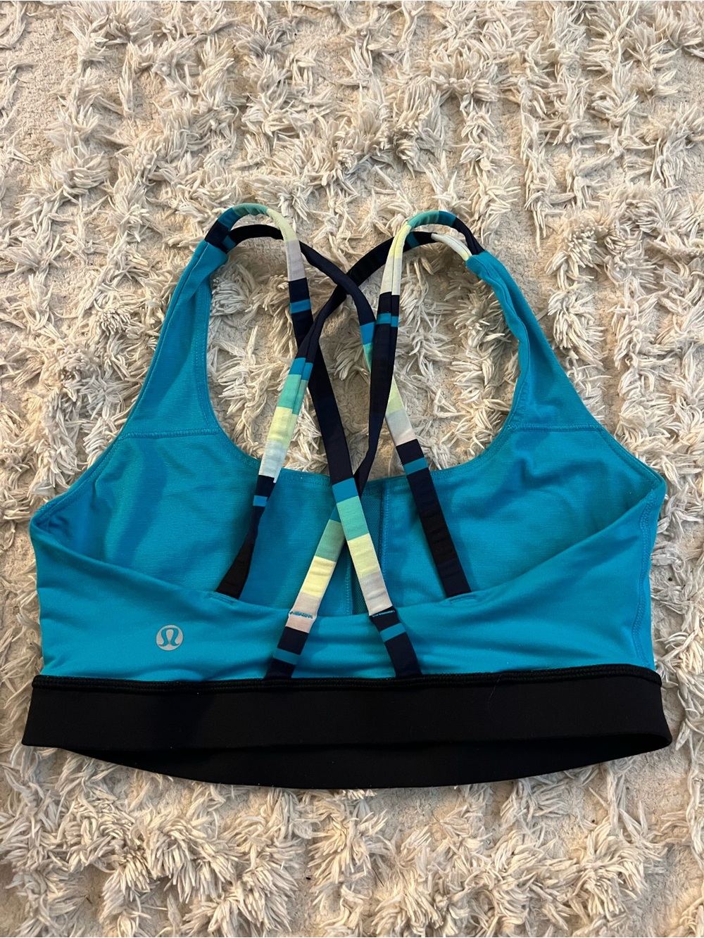 lululemon athletica Teal & Black Strappy Sports Bra with Multicolor Straps